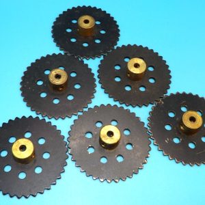 Six Meccano two inch Sprocket Wheels, black, part 95.