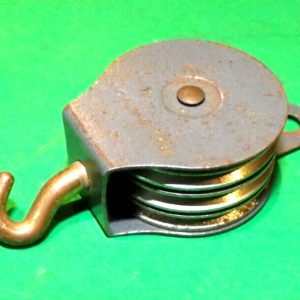 Meccano triple sheave grey Pulley Block, part 153 with nickel pulleys