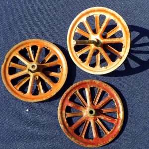 Three used Meccano Erector set  Spoked Wheels.
