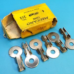 Meccano yellow trade box of six Rod & Strip Connectors, part 212.