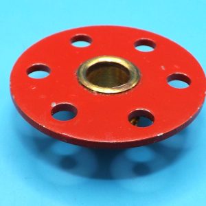 Meccano compatible large axle (7.5 mm internal dia.) six hole red bush wheel