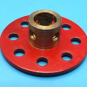 Meccano compatible large axle (7.5 mm internal dia.) eight hole red bush wheel