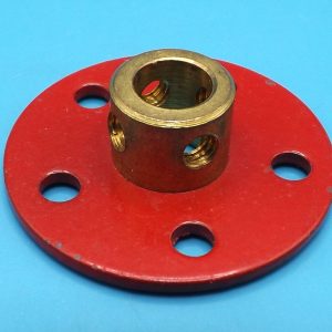 Meccano compatible large axle (7.5 mm internal dia.) five hole red bush wheel