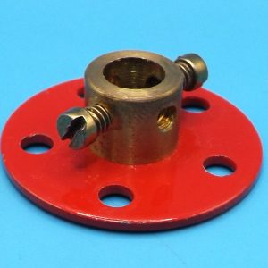 Meccano compatible large axle (7.5 mm internal dia.) five hole red bush wheel