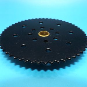 Meccano compatible large axle (7.5 mm internal dia.) black sprocket wheel, 3 inch external