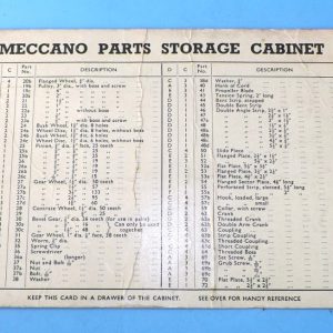 Meccano shop parts card for six drawer dealers cabinet. (dated 1956.)